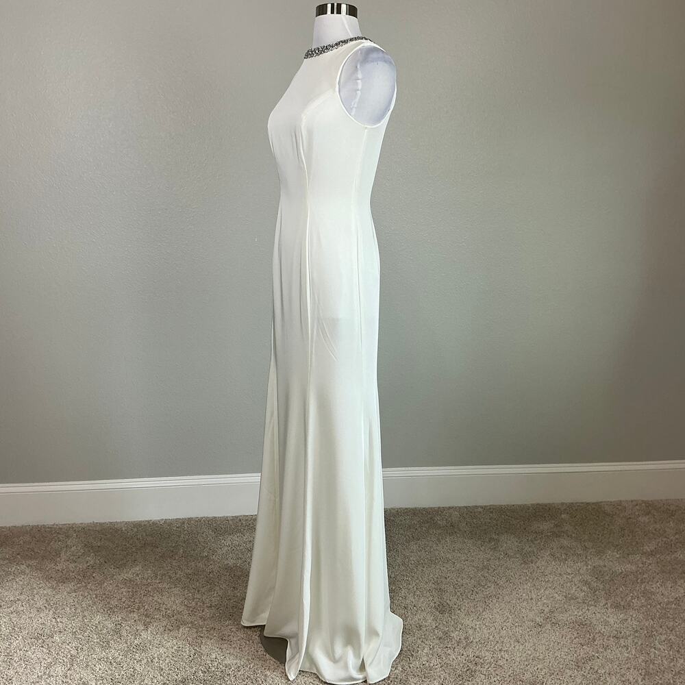 Mac Duggal 49093 White Evening Gown Beaded Neck Sleeveless Mermaid Dress Size 0 - Picture 5 of 13